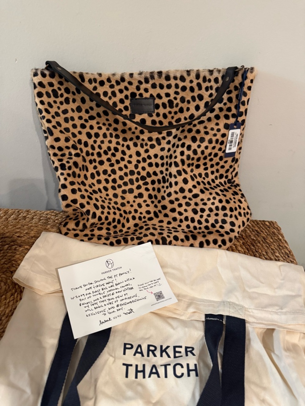 Parker Thatch JANE XL Leopard Print Tote Bag in Tan and Black